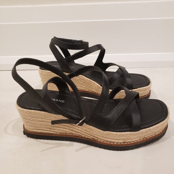 Lucky Brand Carolie Espadrille Wedge Sandal in Black and Beige Size 8 - Picture 3 of 9